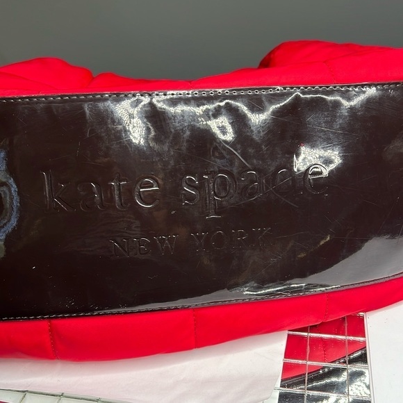 Kate Spade Red Quilted Brown Patent Leather Zip Shoulder Tote Bag - Picture 10 of 13